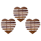 Kit 3 Descanso Panela De Pau Madeira Modelo Coração 21x16 Cm