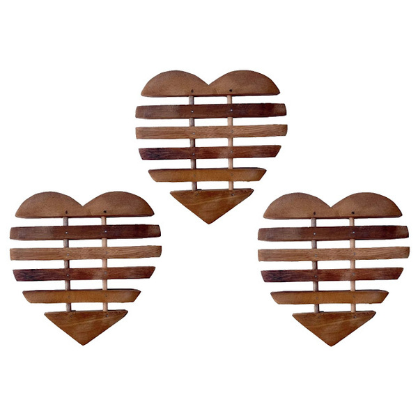 Kit 3 Descanso Panela De Pau Madeira Modelo Coração 21x16 Cm