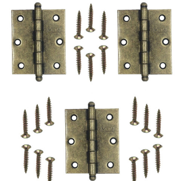 Kit 3 Dobradiças 3 X 2,5 Pol Ouro Velho Para Portas Janelas