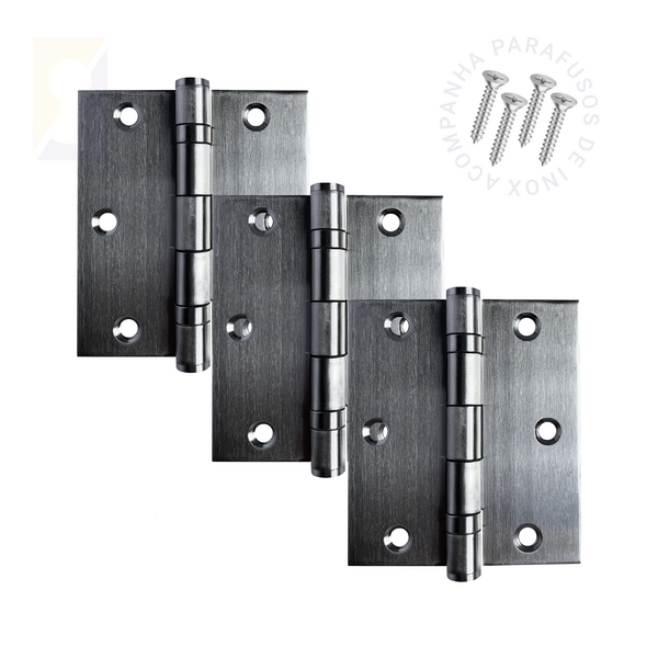 Kit 3 Dobradiças 3 ½ X 3 C/reto Inox Com Rolamento