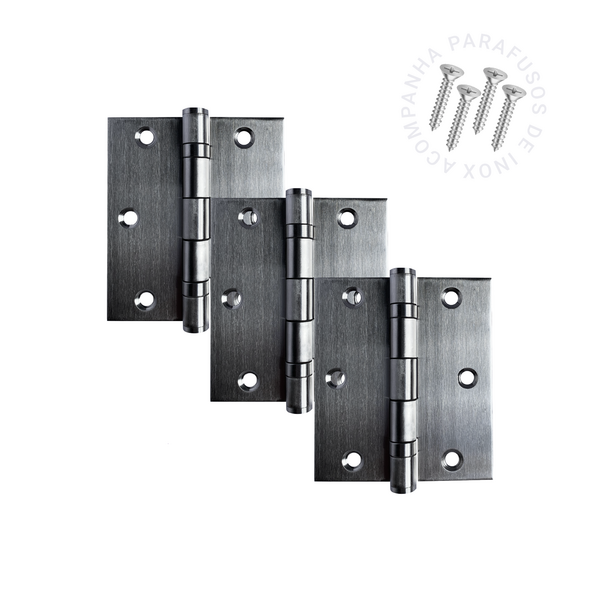 Kit 3 Dobradiças 3 ½ X 3 C/reto Inox Com Rolamento
