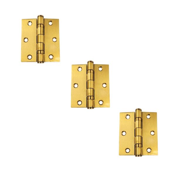 Kit 3 Dobradiças Porta Inox Dourada Escovada Rolamento 3 1/2