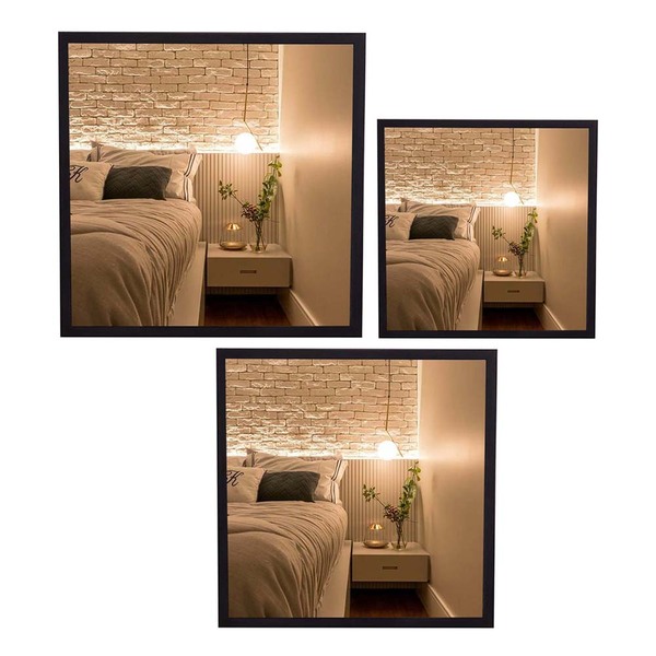 Kit 3 Espelhos Turim Quadrado Preto 40cm, 50cm e 60cm