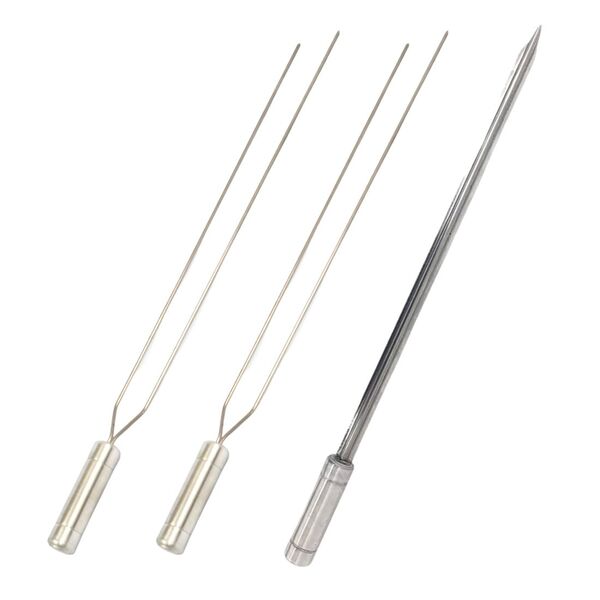 Kit 3 Espetos Churrasco Aço Inox Duplo E Espada Lâmina 50cm