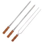 Kit 3 Espetos De Inox 60cm Com Cabo Madeira - Espada E Duplo