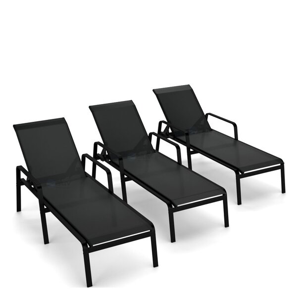 Kit 3 Espreguiçadeira Piscina Alumínio Preto Tela Preto