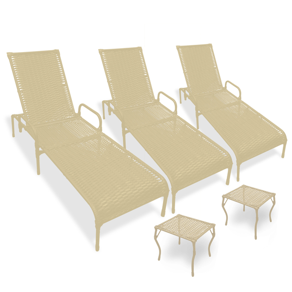 Kit 3 Espreguiçadeiras Catar Para Piscina + 2 Mesas Fendi