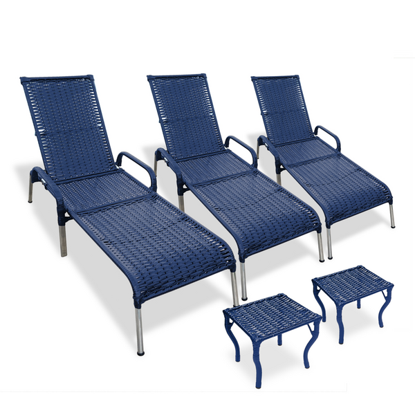 Kit 3 Espreguiçadeiras Madrid Com 2 Mesas P/ Piscina Azul
