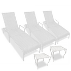 Kit 3 Espreguiçadeiras Para Piscina Catar + 2 Mesas Branco