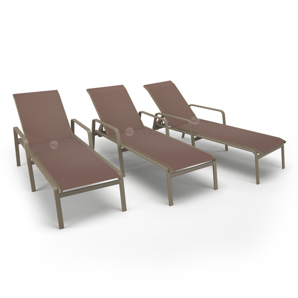 Kit 3 Espreguiçadeiras Piscina Alumínio Fendi Tela Marrom