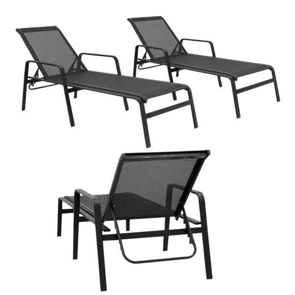 Kit 3 Espreguiçadeiras Piscina Sevilha Alumínio Tela Sling Re