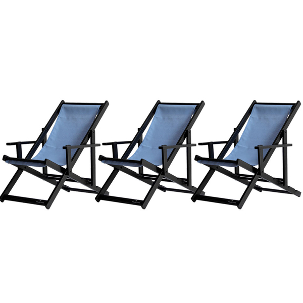 Kit 3 Espreguiçadeiras Preguiçosa Dobrável Envernizada Black