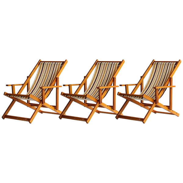 Kit 3 Espreguiçadeiras Preguiçosa Dobrável Envernizada Mel Em
