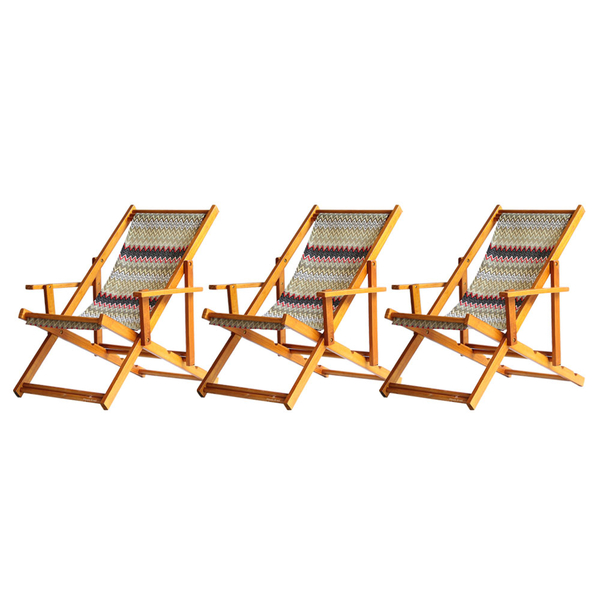 Kit 3 Espreguiçadeiras Preguiçosa Dobrável Envernizada Mel Em