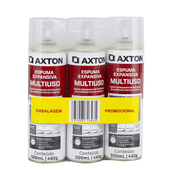 Kit 3 Espumas Expansivas Selantes Amarelas 500ml Axton