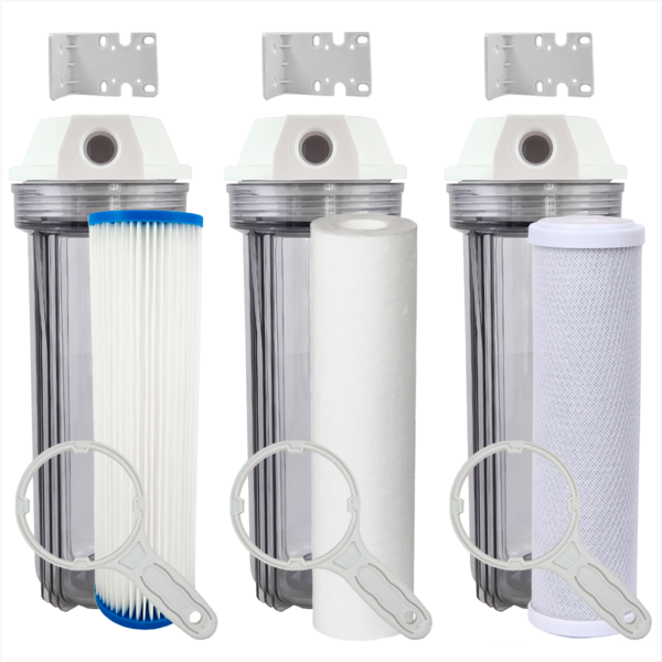Kit 3 Estágio Filtro Agua Pura Cavalete Entrada Caixa Pia Tra