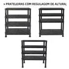 Kit 3 Estante Preta De Plástico Modular 4 Prateleiras Multiuso