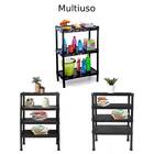 Kit 3 Estante Preta De Plástico Modular 4 Prateleiras Multiuso