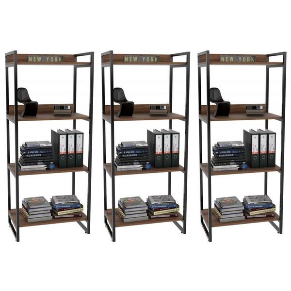 Kit 3 Estantes Estilo Industrial 60cm 4 Prateleiras Nogal