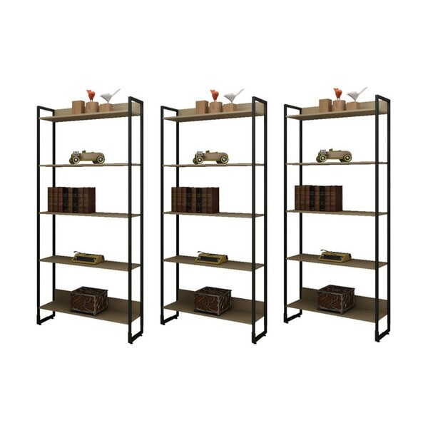 Kit 3 Estantes Livreiro 5 Prateleiras Estilo Industrial New P