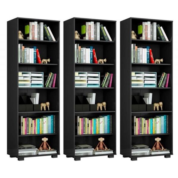 Kit 3 Estantes Livreiro Multifuncional 6 Prateleiras Preto