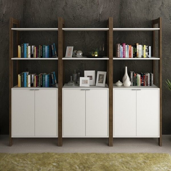 Kit 3 Estantes Para Livros Az Biblioteca 6 Portas Premium Esp