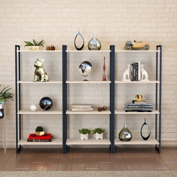Kit 3 Estantes Para Livros Industrial Aço 4 Prateleiras 146cm