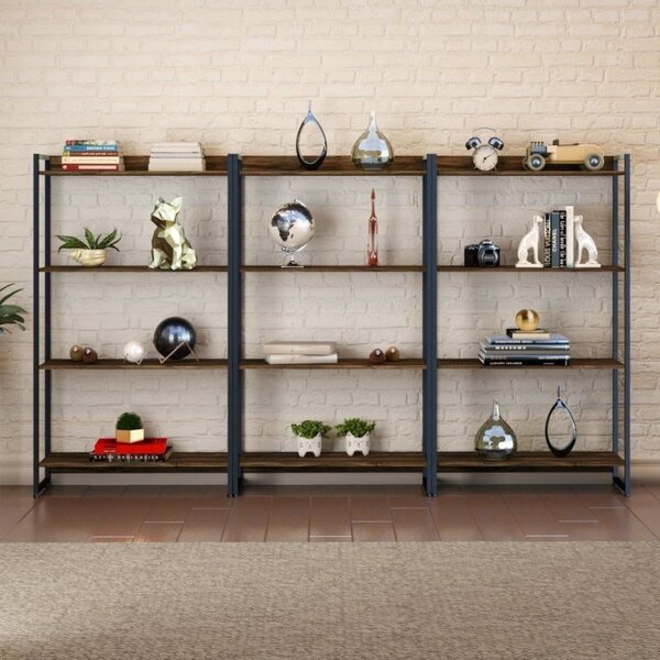 Kit 3 Estantes Para Livros Industrial Aço 4 Prateleiras 146cm