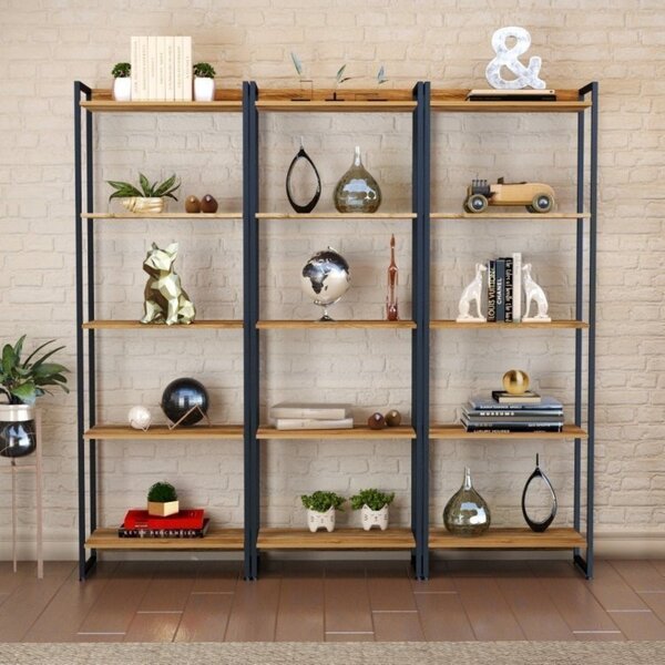 Kit 3 Estantes Para Livros Industrial Aço 5 Prateleiras 187cm