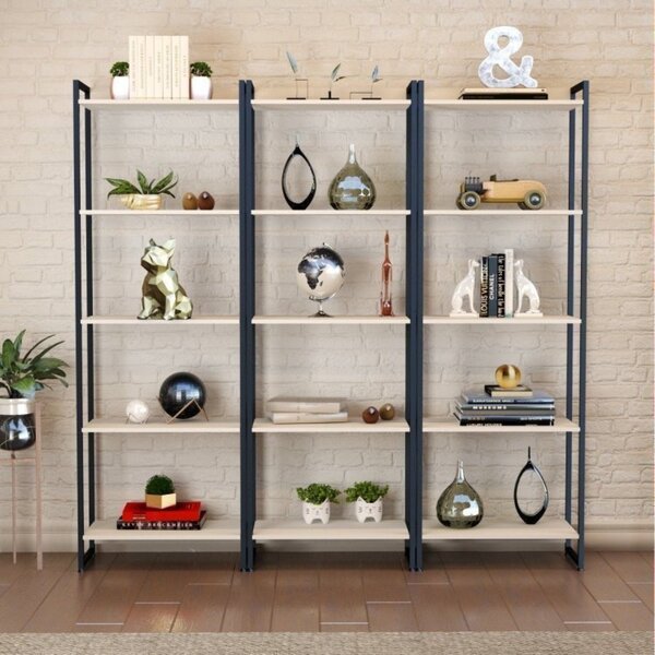 Kit 3 Estantes Para Livros Industrial Aço 5 Prateleiras 187cm