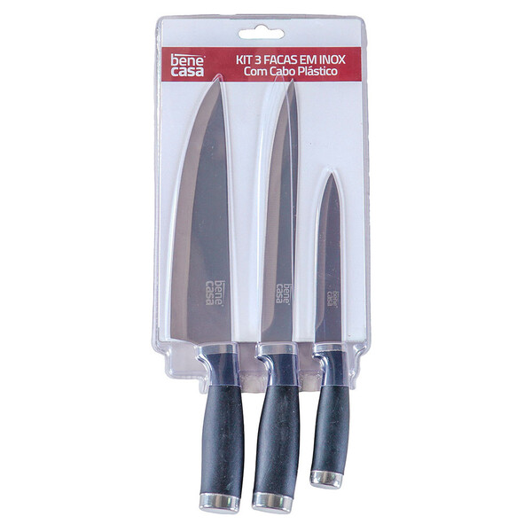 Kit 3 Facas Em Aço Inox Com Cabo Em Plástico Sortido Bene Casa