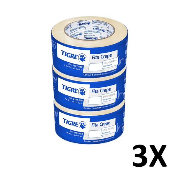 Kit 3 Fita Crepe Uso Geral Pintura 48mmx50m Tigre