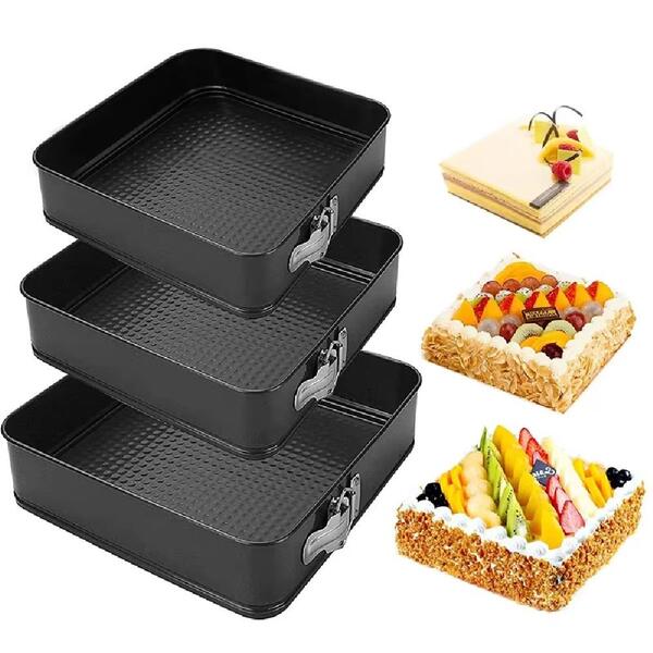 Kit 3 Forma Bolo Torta Fundo Removivel Assadeira Quadrada Ant