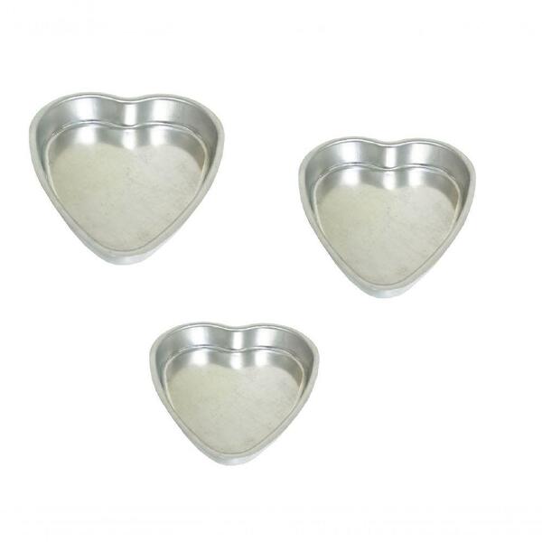 Kit 3 Formas Assadeiras De Bolo Coração De Alumínio Grosso