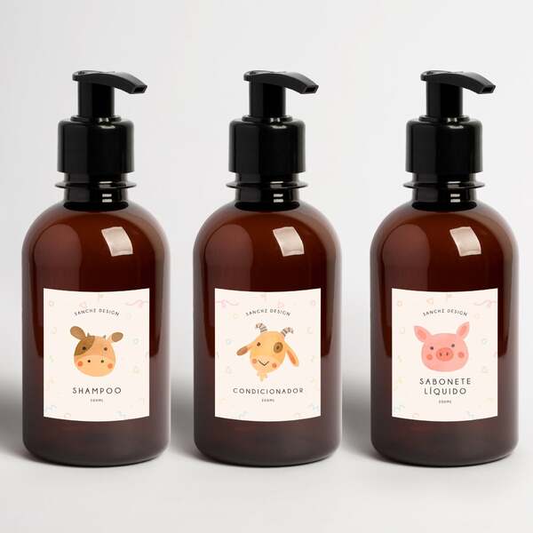 Kit 3 Frascos Para Banho Kids Criança Infantil 200ml Animais