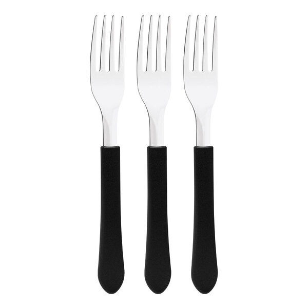 Kit 3 Garfo De Mesa Tramontina Leme Inox Cabo Preto