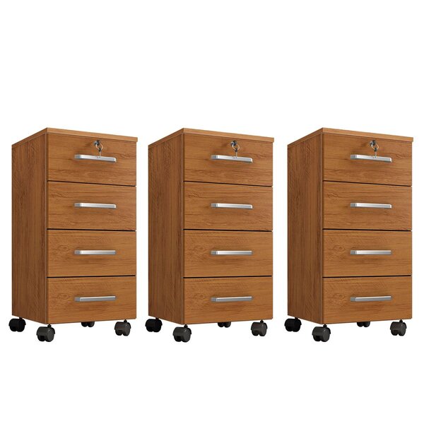 Kit 3 Gaveteiros Escritório Chave E Rodízios 4 Gavetas Gávea