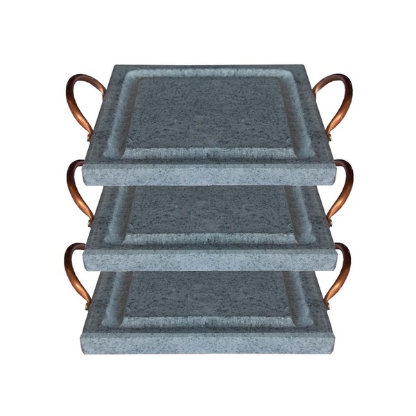 Kit 3 Grelha Para Carnes Servir Porção Pedra Sabão P 20x20cm