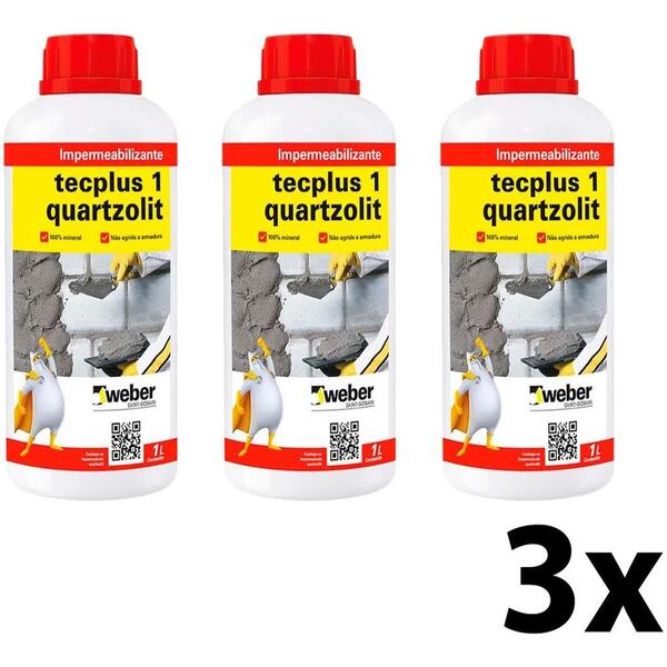 Kit 3 Impermeabilizante Tecplus 1 Quartzolit 1 Litro