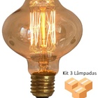 Kit 3 Lâmpadas Retrô Decorativa Vintage Thomas Edison L80 127v