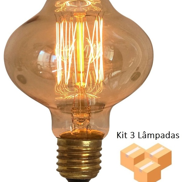Kit 3 Lâmpadas Retrô Decorativa Vintage Thomas Edison L80 127v