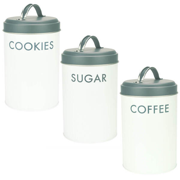Kit 3 Latas Potes De Metal Minimalista Café Açúcar Biscoito C