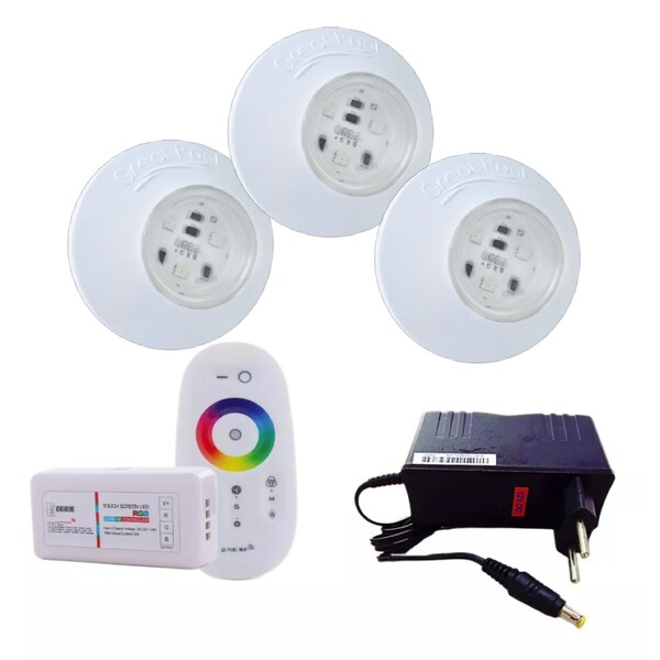 Kit 3 Led Para Piscina Smd Rgb 95mm + Módulo E Fonte 12v