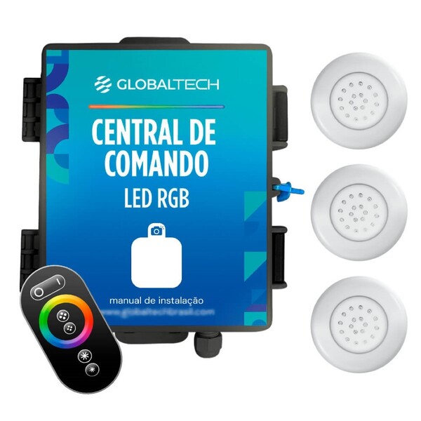 Kit 3 Led Piscina Abs Rgb 18w + Central + Controle Touch - En