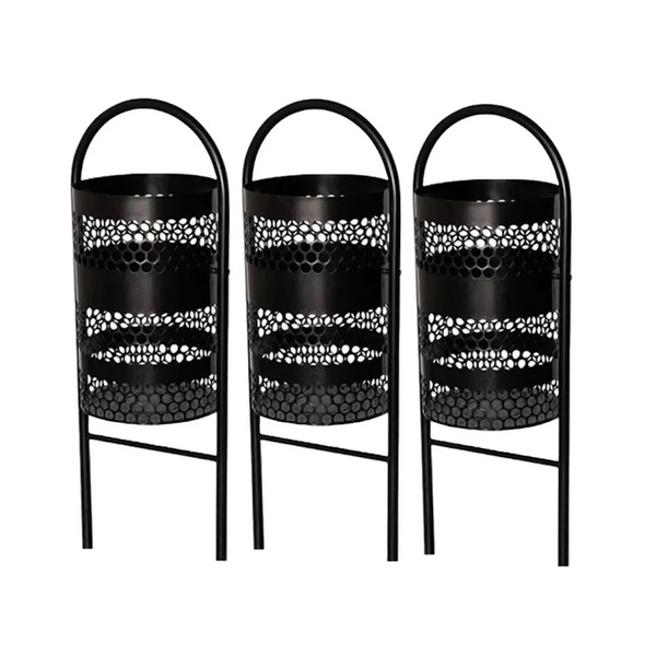 Kit 3 Lixeiras Para Pátios Parques Redonda Em Tela De Moeda