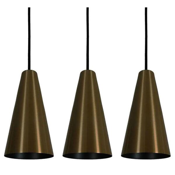 Kit 3 Luminária Pendente Cônico 25x14cm Bronze Bivolt