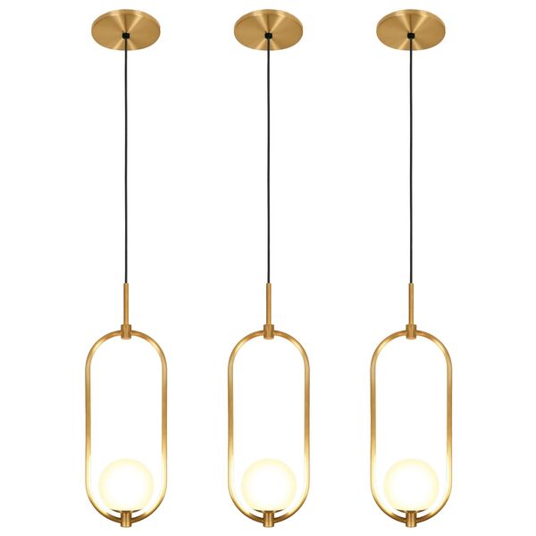 Kit 3 Luminárias Lustre Arco Dourado Globo Cama Quarto 43cm