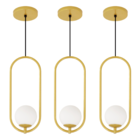 Kit 3 Luminárias Pendente Arco Globo Vidro Sala Cama Dourado