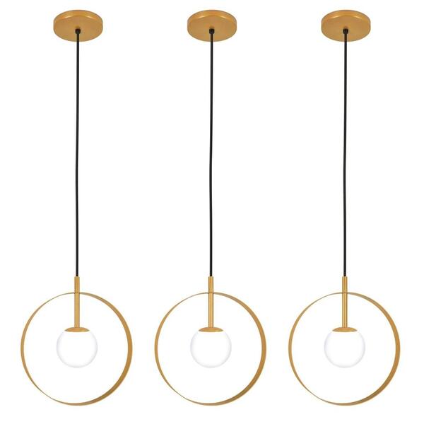 Kit 3 Luminárias Pendente Círculo Globo Vidro Mesa Dourado
