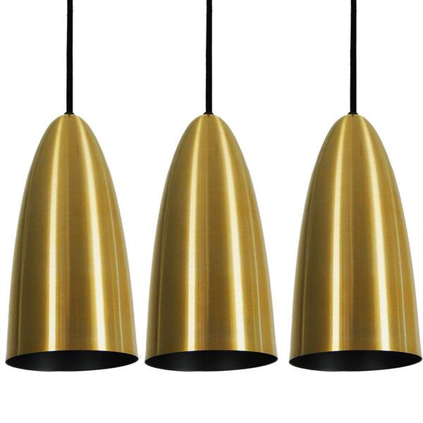 Kit 3 Luminárias Pendente Dourado Cozinha Balcão 13cm 1xe27